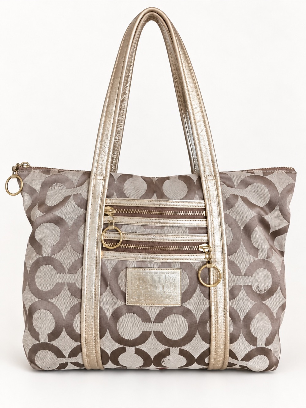 Coach Poppy Op Art Glam Tote Bag Khaki Gold Style 13826